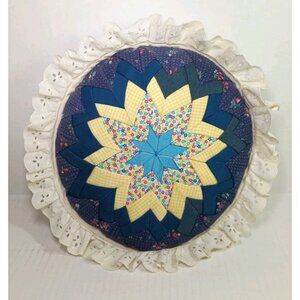 Vtg Handmade Throw Pillow Quilted Folded Star Cottage Core Farm Shabby Chic 12”